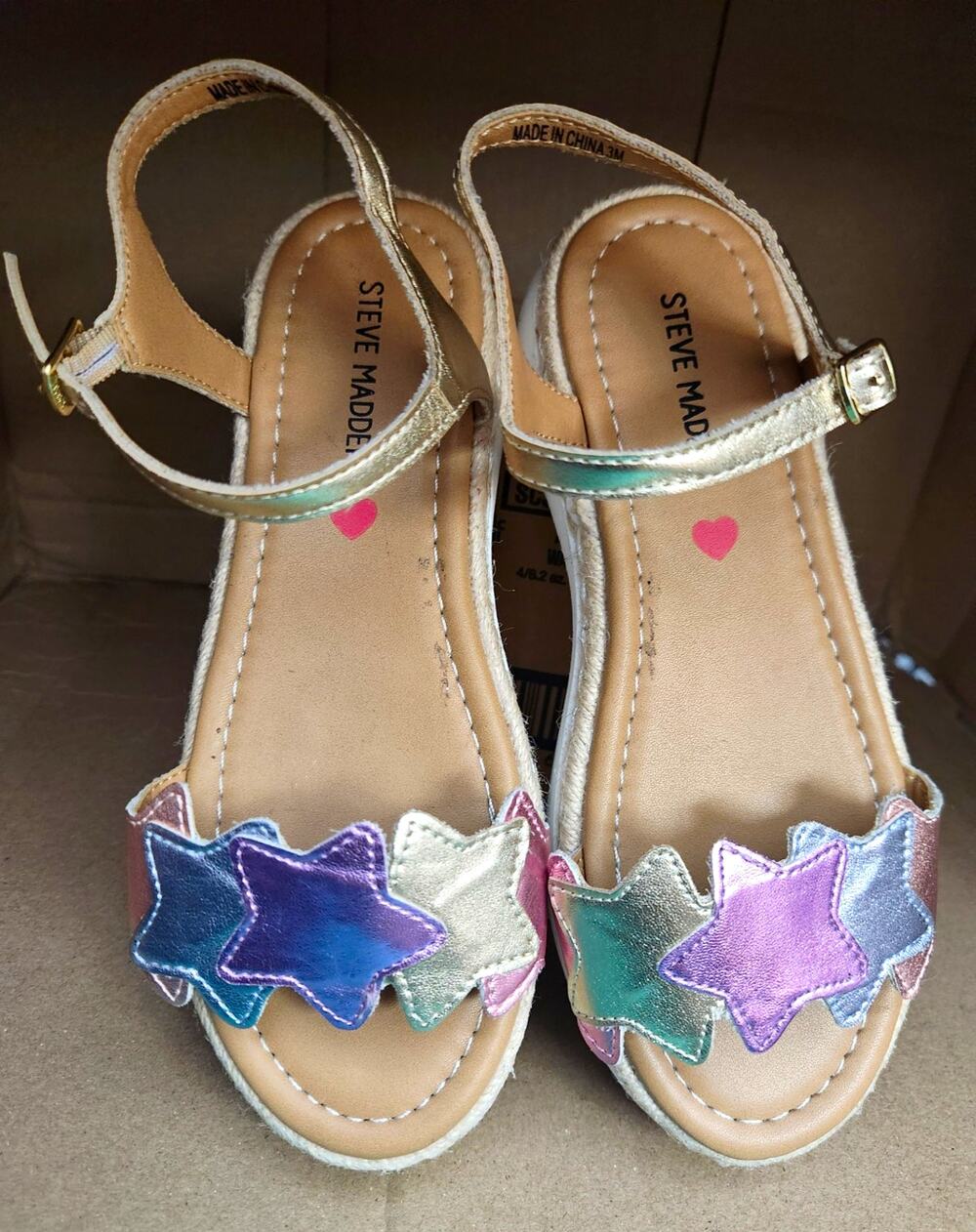 Steve Madden Girls Size 3 Metallic Star Espadrille Platform Sandals Gold Multi
